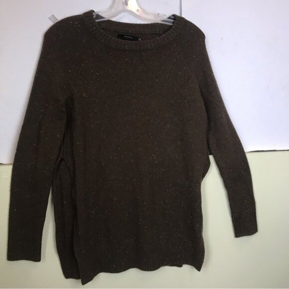 Aritzia TALULA Cashmere Wool Crew Neck Side Slits Speckled Relaxed Sweater Knit - Picture 2 of 14